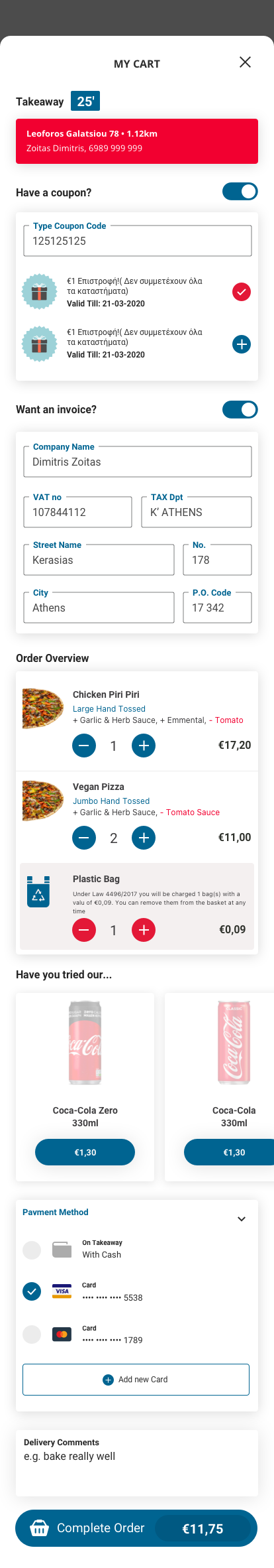 Takeaway cart and checkout