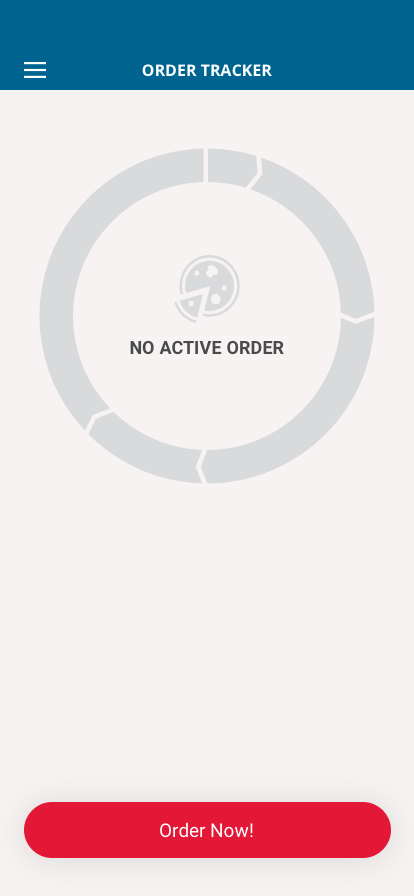 Order tracker screen with circular progress indicator and no active order state