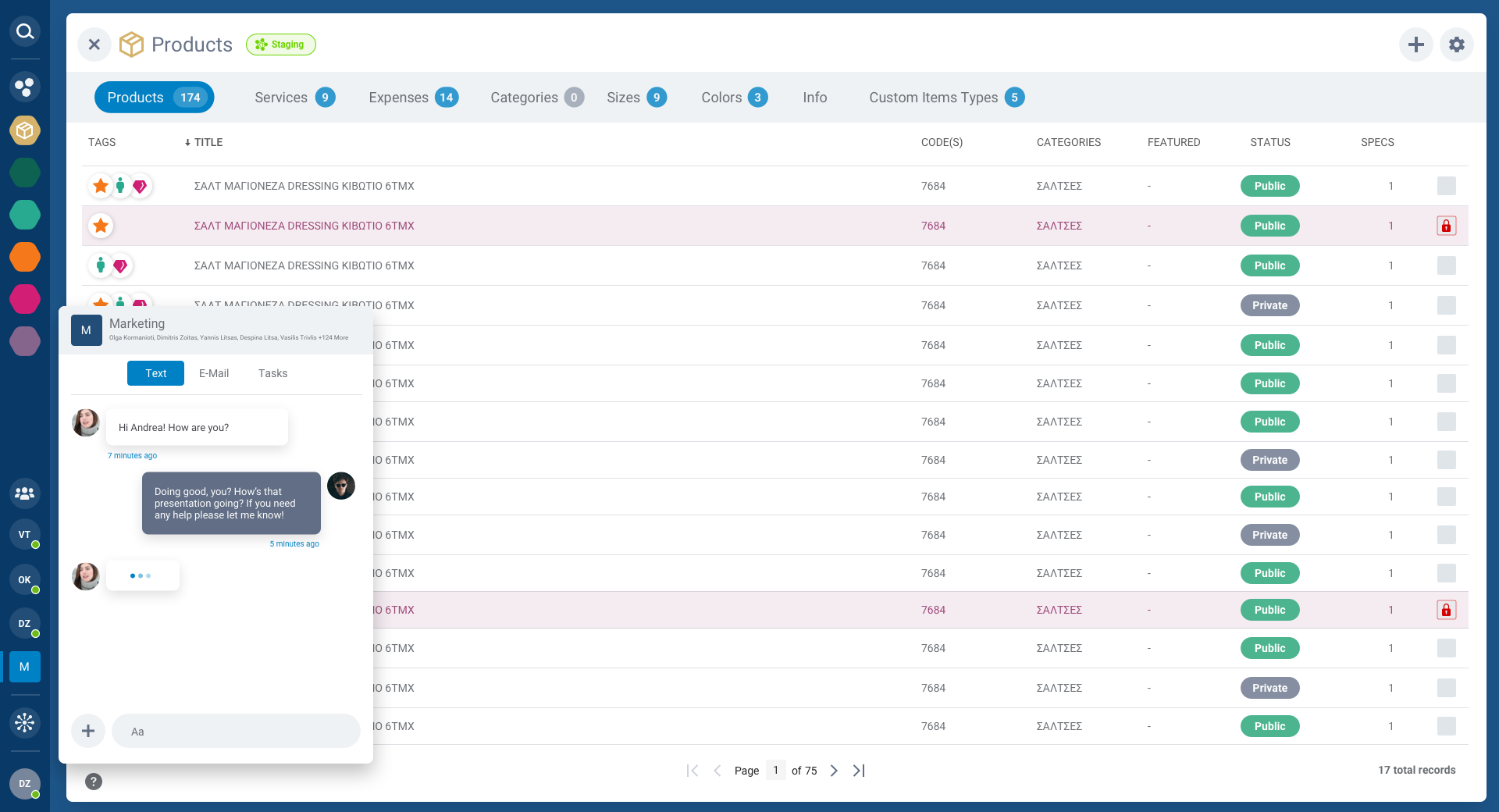 Team text messaging popup