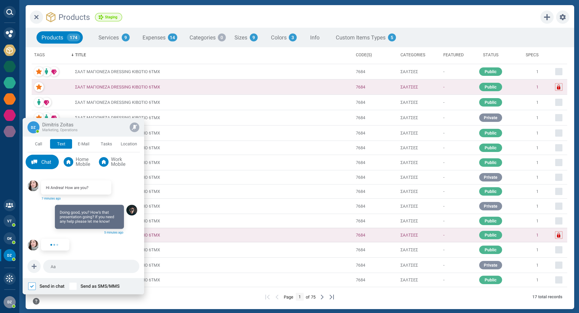 Text messaging interface within CRM