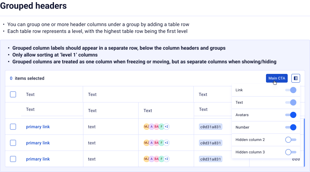 Datagrid — grouped column headers
