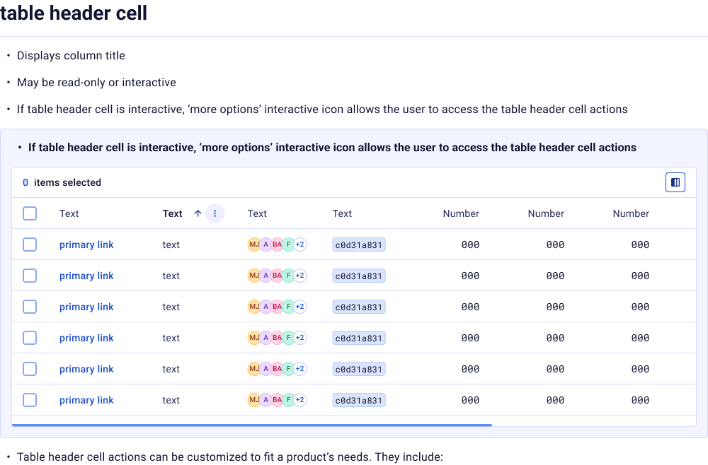 Datagrid — table header cell